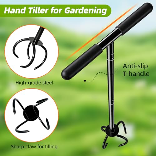 Garden Twist Tiller Cultivator, Manual Hand Tiller Garden Claw Heavy Duty, Lawn Aerator Soil Lossener with Steel Tines and Ergonomic Handle for Garden Bed and Plant Box
