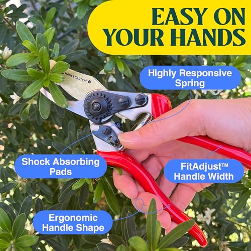 Haus & Garten PrecisionPRO 8" Titanium Pruning Shears - Heavy Duty Professional Bypass Pruner - Use As Rose Clippers, Premium Gardening Secateurs, Garden Scissors, Handheld Yard, Tree, & Plant Tool - style: PrecisionPRO