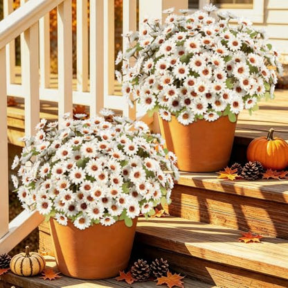 Fake Mums Artificial Fall Flowers for Outdoors Silk Daisy Bulk - color: White