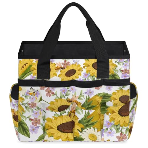 Garden Tote Bag with Pockets Sunflower Gardening Bags for Tools Organizer Heavy Duty Storage Bag with Handle for Lawn Yard Casual - color: Vintage Bird-1