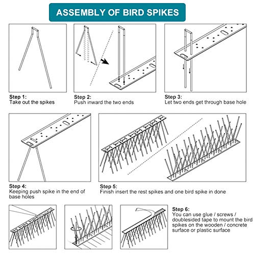 Bird Spikes, 11 Feet, Stainless Steel, 10pcs - size: 10.8Feet(10pcs)