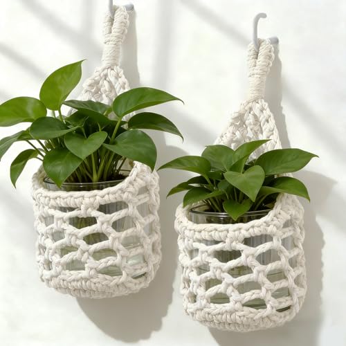 Macrame Wall Plant Hanger, Small Hanging Planter Basket Holder, Wall Planters for Indoor Plants, for Up to 4 Inch Pot (Ivory, 4-Inch) - color: Ivory, size: Small – Fits Pot Bottom ≤4"