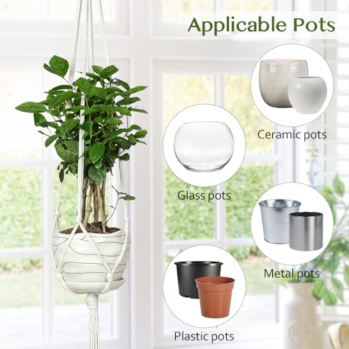 AOMGD 6 Pack Macrame Plant Hanger Indoor Hanging Planters, 43", Ivory