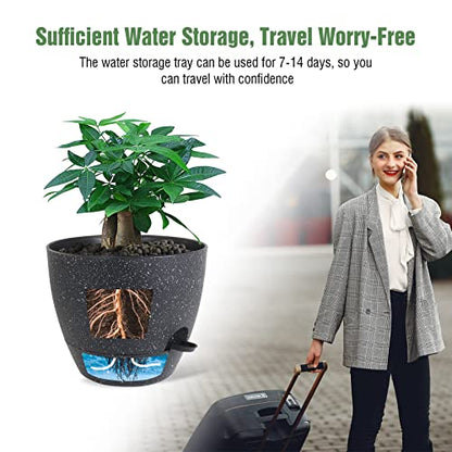 UOUZ 12inch 2Pack Large Self Watering Planters, Plastic Plant Pots with 60oZ Removable Deep Reservoir and Multi Mesh Drainage Holes for Indoor Outdoor Garden Plants and Flowers, Black Speckles - color: Black Speckles