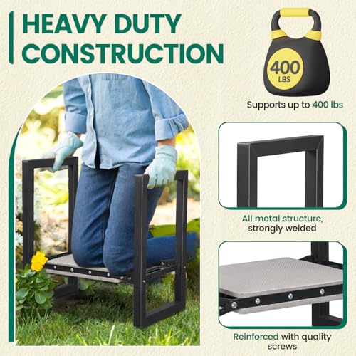 Garden Kneeler and Seat Heavy Duty - 12.7" Wide Garden Kneeling Bench Stool with Handles, Folding Knee Seat Chair Gardening Gifts for Seniors Women Men Gardeners Pain-Free Weeding Planting - size: 12.7"