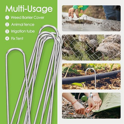 12 Inch Landscape Staples, 12/25/50/100 Pack Galvanized Garden Stakes, 8 Gauge Heavy Duty U-Shaped Ground Stakes for Weed Barrier Fabric, Irrigation Tubing, Fence, Outdoor Decorations - size: 12inch