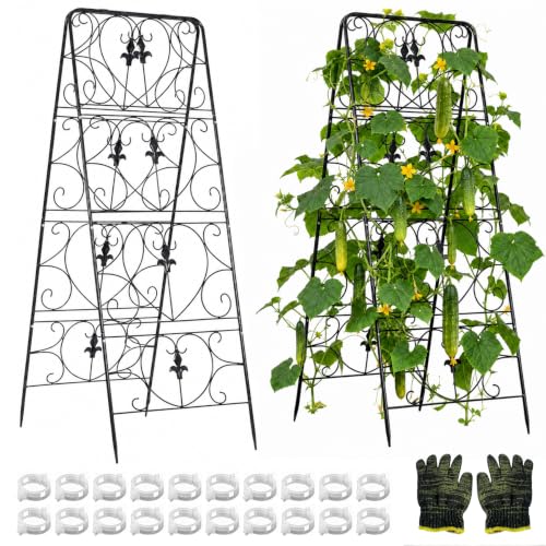 Heavy Duty Cucumber Trellis, 2-Pack Rust-Proof Metal A-Frame Garden Trellis - size: 48.5*17inch(H*W)-2Pcs