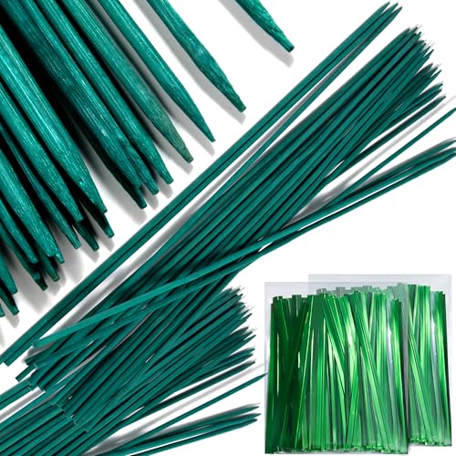 100 pcs 18 Inch Plant Sticks Support, Floral Plant Support, Wooden Sign Posting Green Bamboo Garden Sticks with 100 Pcs Garden Ties - color: 100 pcs
