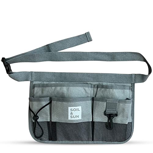 Soil & Sun Garden Tool Belt for Women, Tool Apron, Utility Belt Women, Teacher, Canvas Waist Apron with Pockets,Garden Aprons - color: Grey