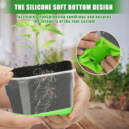 20Pcs Nursery Pot Planters Variety Pack, Reusable Clear Plastic and Silicone Square Pots with Drainage for Seedlings and Flower Plants (Green) - color: Green