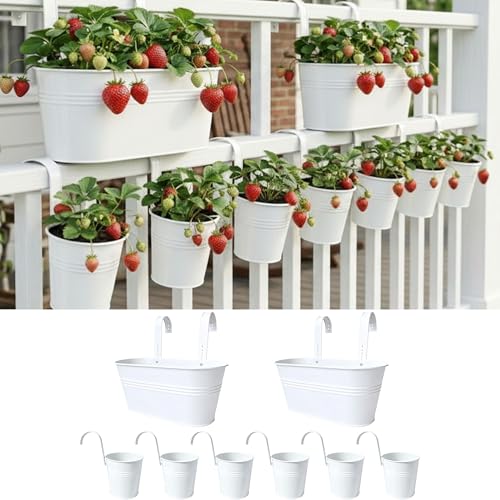 LaLaGreen 11.8 in Deck Metal Rail Planter (8-Piece Combo) Flower Pots White - size: Combo A (8 pack)