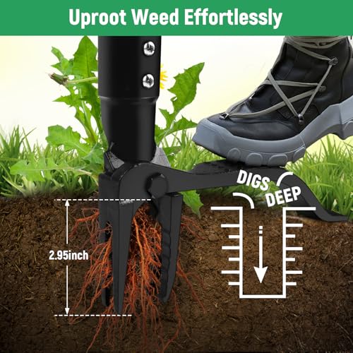 GOXAWEE Stand Up Weed Puller Tool with 46″ Long Handle, Manual Weeder Tool - color: Silver Weed Puller Tool