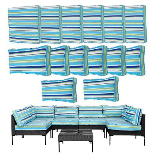 14Pcs Outdoor Cushion Covers Replacement Washable Waterproof UV w/Zipper for 6-Seaters Sofa Patio Slipcovers Set Seat and Back Covers Only (Aurora, 23.6x23.6inch) - color: Aurora, size: 23.6x23.6inch