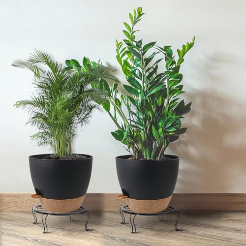 UOUZ 12inch 2Pack Large Self Watering Planters, Plastic Plant Pots with 60oZ Removable Deep Reservoir and Multi Mesh Drainage Holes for Indoor Outdoor Garden Plants and Flowers, Black with Brown - color: Black With Brown