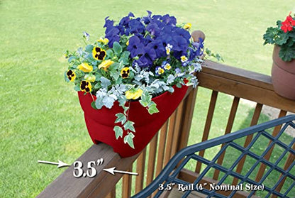 Emsco Group Bloomers Rail Planter, 24" Weatherproof Resin Deck & Balcony Planter with Drainage – Fits 2x4 & 2x6 Rails – Red - color: Red, size: 24.3 × 10.5 × 9.5 inches