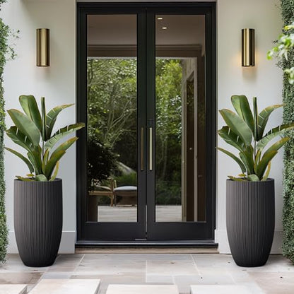 Kante Large Round Tapered Black Concrete Planter 24" Tall, Outdoor - color: Textured Black, size: 24" Tall