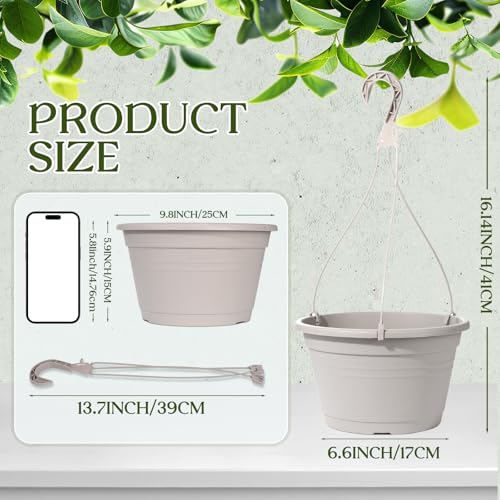 4 Pcs Hanging Planters,10" Hanging Pots Plastic Hanging Flower Plant Basket with Drainage Trays & Chain Holder for Outdoor Indoor Plants Garden Balcony Decoration, Light Gray - color: Light Gray