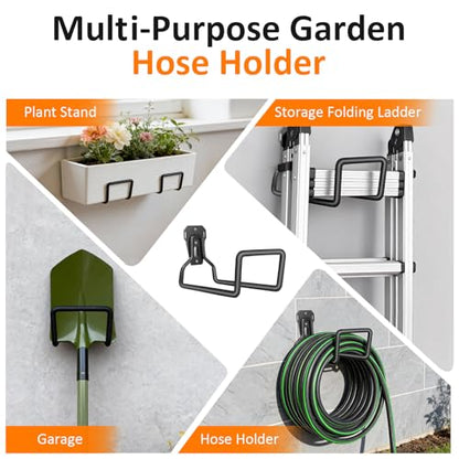 2 Pack Garden Hose Holder - Heavy Duty Metal Hanger Wall Mount, Water Hose Holder for Outside Yard, Water Hose Reel, Garden Storage Hook Rack