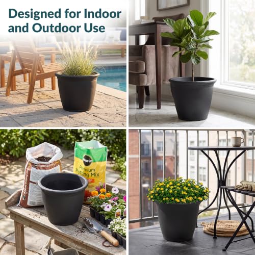 Sunnydaze Anjelica 15.25'' Large Plastic Planter Pot for Plants, Black - color: Matte Black, size: 15.25 in