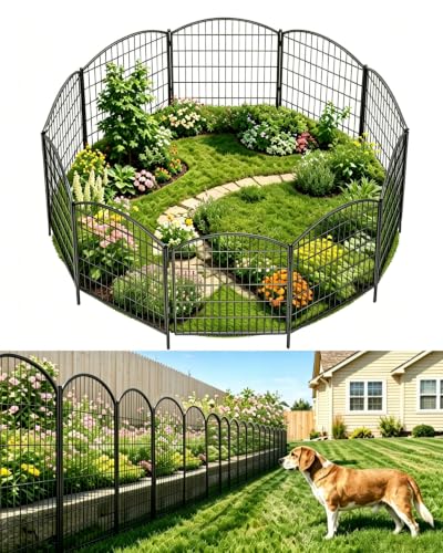 3-Layer Garden Fence with Gate 10 Panel 32in H×23ft L - size: 32in(H) x 23ft(L)