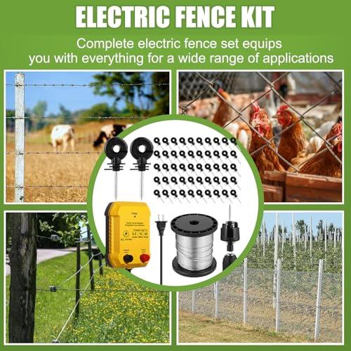 MorningRo Electric Fence Charger Kit 10 Mile 0.5J 50 Insulators 250ft Wire - style: 0.5 Joule