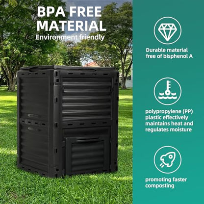 80 Gallon Large Compost Bin Outdoor - 300L High Capacity Composter with Top Flip Latch Lid - BPA-Free Heavy Duty Garden Waste Bin for Kitchen Scraps & Yard Waste - Easy Assembly, Black - size: 80 Gallon