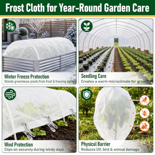 10x66FT Plant Covers Freeze Protection, Frost Cloth with 20 Clips - color: White-10*66FT