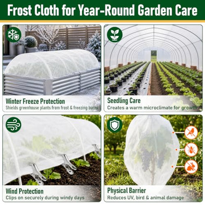 10x66FT Plant Covers Freeze Protection, Frost Cloth with 20 Clips - color: White-10*66FT