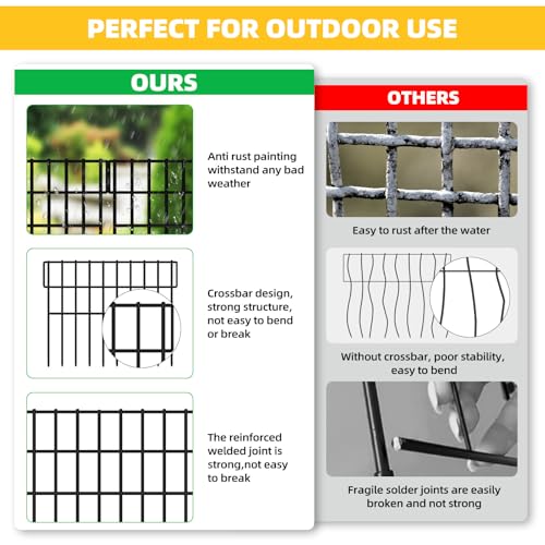 ULIOK 46 Panels Animal Barrier Fence, Garden Fence Animal Barrier, No Dig Fencing, 65.2ft(L) x 13in(H) Dog Fencing Rabbit Fences, 1.5in Spike Spacing Rustproof Metal Fences Border for Outdoor Yard - size: 46 Panels-65.2ft(L)x13in(H)