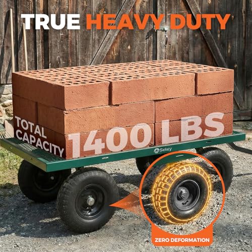 Sekey 7.7 Cu Ft Steel Garden Cart, 1400 lb Capacity, Towable Handle - color: Green, size: 1400LBS