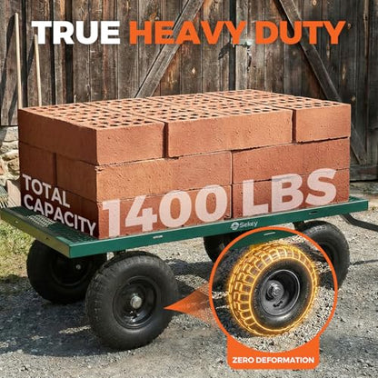 Sekey 7.7 Cu Ft Steel Garden Cart, 1400 lb Capacity, Towable Handle - color: Green, size: 1400LBS