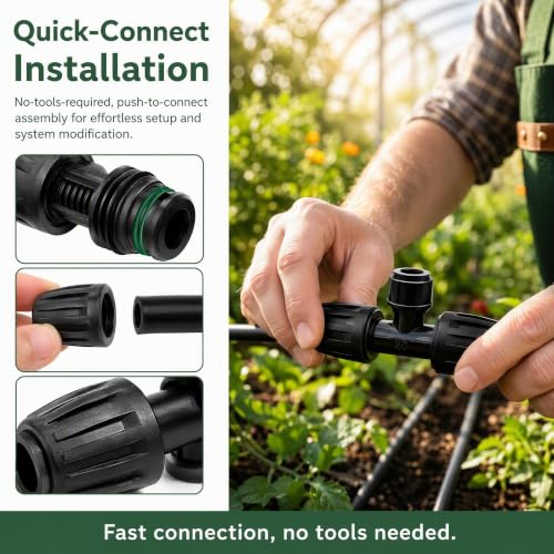 6 Pcs 1/2'' to 1/4'' Drip Irrigation Fittings & 8 Plugs -3 Way Push-to-Fit