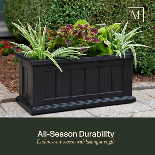 Mayne Cape Cod 24in Self-Watering Rectangular Planter, Black - color: Black, size: 24in x 11in