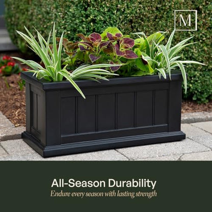 Mayne Cape Cod 24in Self-Watering Rectangular Planter, Black - color: Black, size: 24in x 11in