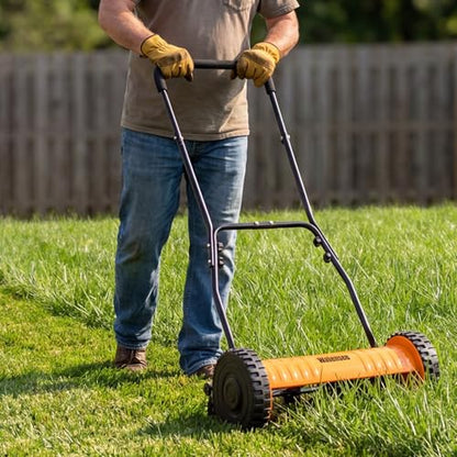 Walensee 14-Inch Manual Lawn Mower, 5-Blade Push Reel, 4 Heights - size: 14-Inch No Catcher