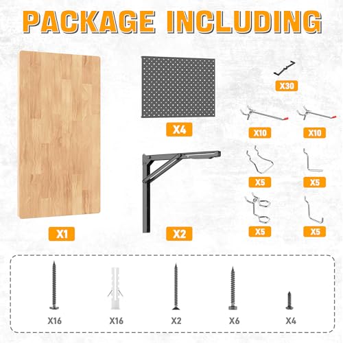 Ultrawall Heavy Duty Folding Workbench with Pegboard, Wall Mount Work Table - size: 32"x18" workbench