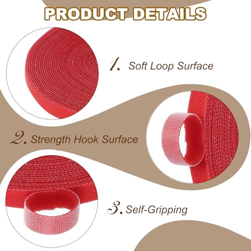 PATIKIL 0.4" x33FT Hook and Loop Tape Double-Sided Nylon Strips Red - color: Red, size: 0.4"x33FT