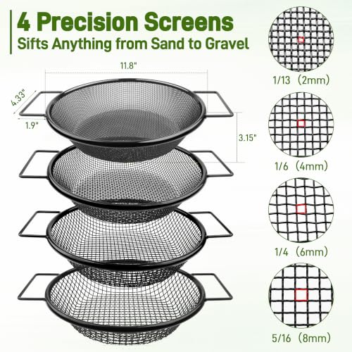 Mulctun 4Pcs Soil Sifter with Handles,Heavy Duty Dirt Sifter for Gardening - color: Black, size: 4 Pcs (2,4,6,8mm grid)