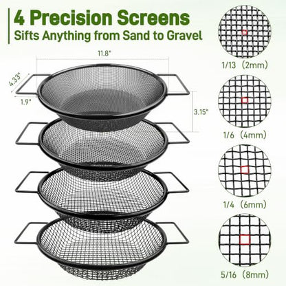 Mulctun 4Pcs Soil Sifter with Handles,Heavy Duty Dirt Sifter for Gardening - color: Black, size: 4 Pcs (2,4,6,8mm grid)
