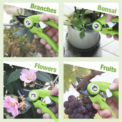 WORKPRO 6.9" Bypass Pruning Shears Gardening Scissors with SK5 Blade, Green - color: Green