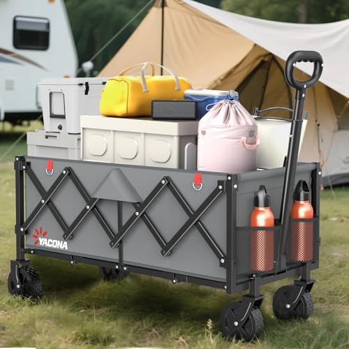 35" L Extra Long Wagons Carts Foldable, 360LBS Beach Wagon with Wheels - color: Gray