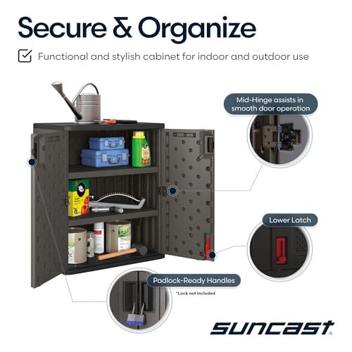 Suncast 30" Heavy-Duty Resin Outdoor Storage Cabinet, Lockable, Dark Gray