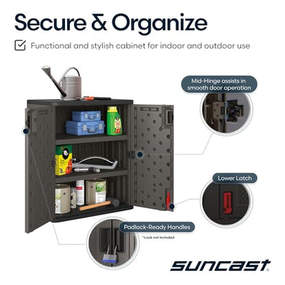 Suncast 30" Heavy-Duty Resin Outdoor Storage Cabinet, Lockable, Dark Gray