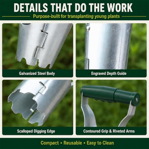 Bulb Planter Tool with Depth Marker, Heavy Duty Manual Garden Dibber - color: Dark green