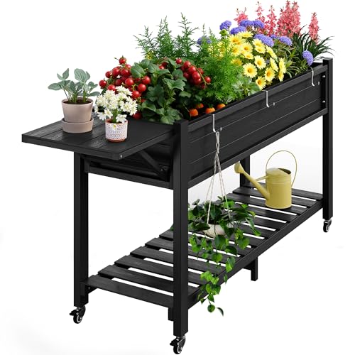 YEFU Raised Garden Bed with Legs, HIPS, Waterproof, 57x18x30in, Black - color: Black, size: All-in-One Rolling Planter(1PC)