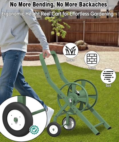 Artigarden Garden Hose Reel Cart with Wheels Outdoor Water Hose Reels Green