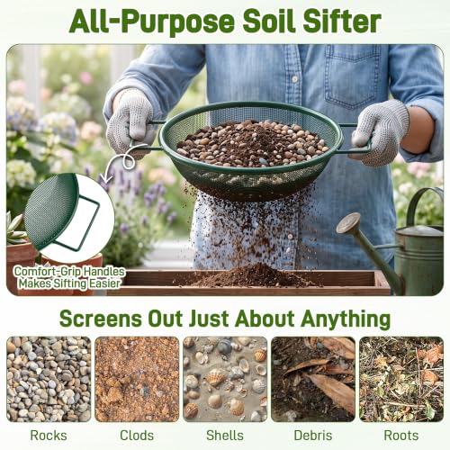 Mulctun 4Pcs Soil Sifter with Handles,Heavy Duty Dirt Sifter for Gardening - color: Green, size: 4 Pcs (2,4,6,8mm grid)