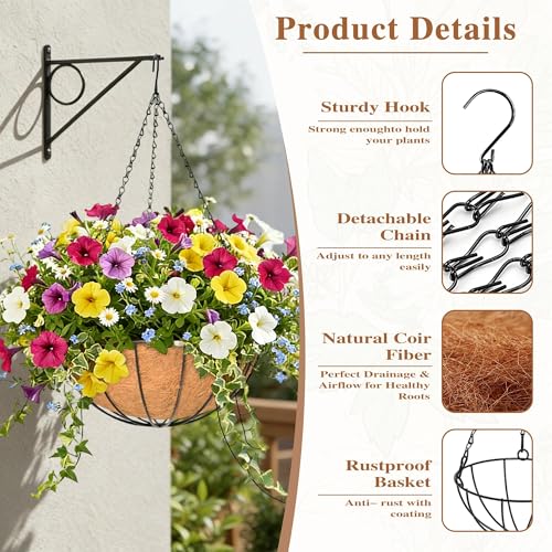 4 Pack Hanging Planter for Outdoor Plants 12 inch Metal Hanging Flower Basket with Coco Coir Liner Round Wire Plant Holder Chain Flower Pots Outdoor Garden Decoration Watering Hanging Baskets(XG) - size: 12" x 4 Pack, style: Watermelon