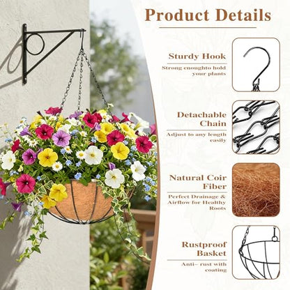 4 Pack Hanging Planter for Outdoor Plants 12 inch Metal Hanging Flower Basket with Coco Coir Liner Round Wire Plant Holder Chain Flower Pots Outdoor Garden Decoration Watering Hanging Baskets(XG) - size: 12" x 4 Pack, style: Watermelon