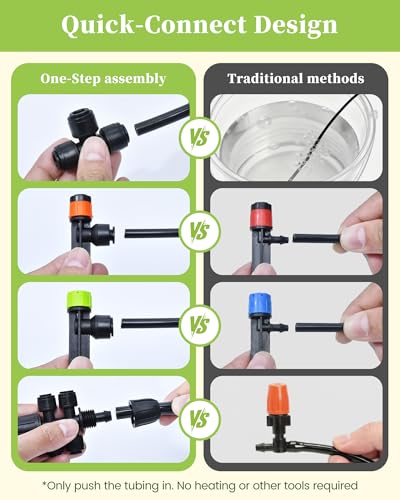 RAINPOINT Drip Irrigation System, Quick-Connect Garden Watering System Kit with Adjustable Emitters for Greenhouse, Garden Grid, Raised Bed, Potted Plant